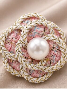 Pink Pearl Camellia Flower Brooch